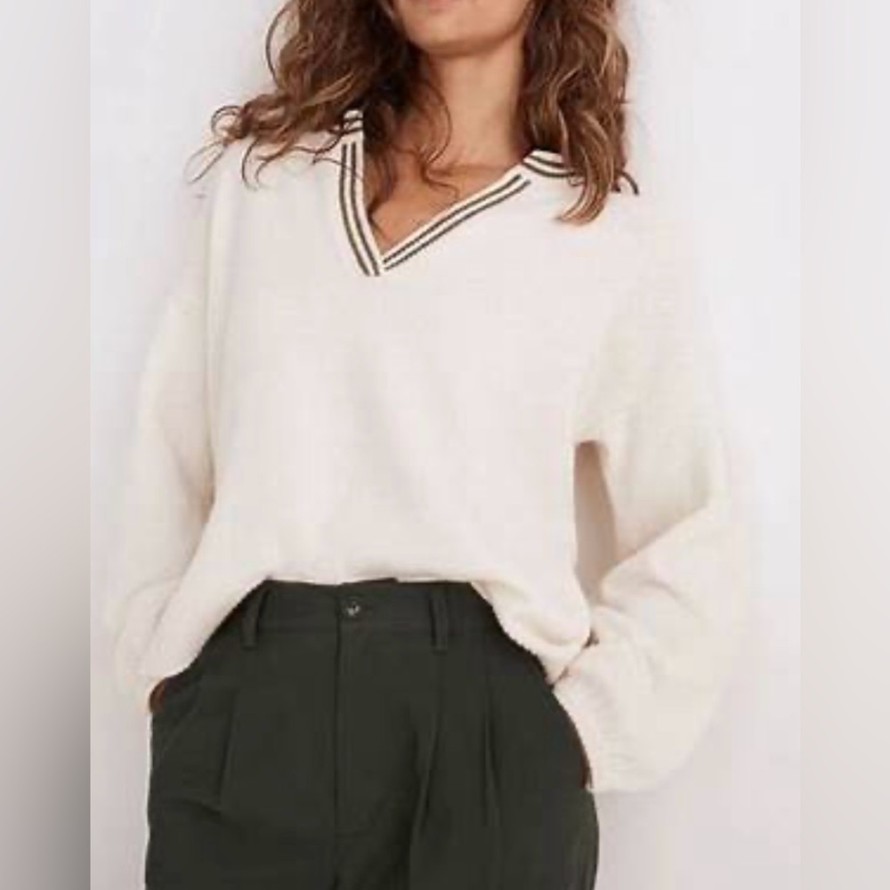 Madewell Antique Cream Wiltshire Sweater With Olive Green Trim - Size S